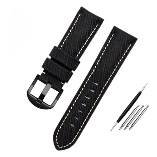 NBCNZCTSAS Passend for Panerai PAM441/01661 Armband 22 mm 24 mm 26 mm Leder Sportarmband Schwarz Blau Uhrenarmband Accessorh Armband 24 * 16 mm Kette(White line BK,26mm) von NBCNZCTSAS