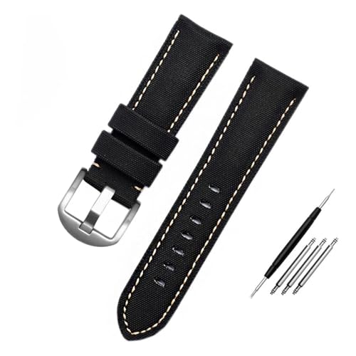 NBCNZCTSAS Passend for Panerai PAM441/01661 Armband 22 mm 24 mm 26 mm Leder Sportarmband Schwarz Blau Uhrenarmband Accessorh Armband 24 * 16 mm Kette(White line SK,24mm) von NBCNZCTSAS