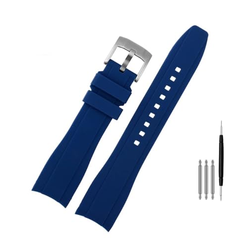 NBCNZCTSAS Passend for Rolex, passend for Longine, passend for Citizen BN0193, Tudor, gebogene Schnittstelle, Silikon-Armband, 19 mm, 20 mm, 22 mm, 21 Mann, weiches Armband-Zubehör(Blue silver,20mm) von NBCNZCTSAS