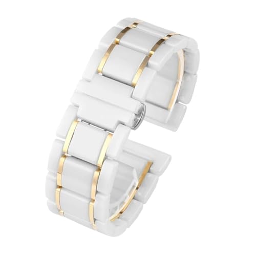 NBCNZCTSAS Passend for Samsung Gear S2 S3 Stahl mit Keramikarmband, Galaxy Watch 46 mm/42 mm/Active 2 1 40 mm 44 mm, passend for Huawei Watch2, passend for GT-Armband(White X gold,18mm) von NBCNZCTSAS