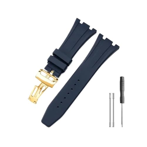 NBCNZCTSAS Passend for Seiko Gummi-Silikon-Uhrenarmband, passend for Ap Royal Oak 15400/26331/15500 in Orange, Grün und Blau, 27 mm Uhrenarmbänder(Blue-Golden-Z1) von NBCNZCTSAS