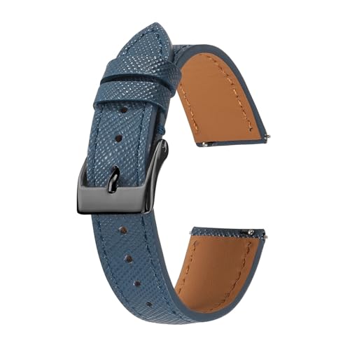 NBCNZCTSAS Quick Release Tapered Fit for Saffiano Leder Uhrenarmband 18mm 20mm 22mm Slim Uhrenarmbänder for Männer Frauen Ersatzuhrenarmbänder(Blue black buckle,18mm) von NBCNZCTSAS