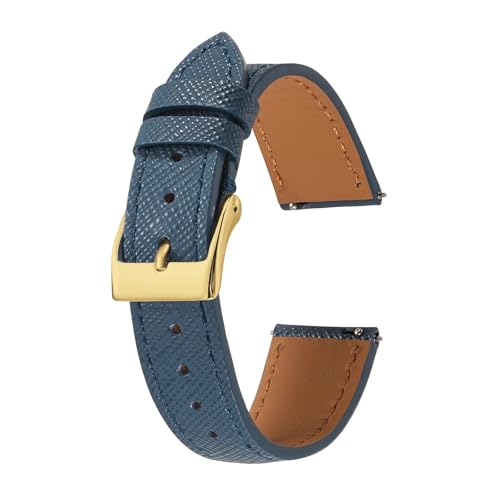 NBCNZCTSAS Quick Release Tapered Fit for Saffiano Leder Uhrenarmband 18mm 20mm 22mm Slim Uhrenarmbänder for Männer Frauen Ersatzuhrenarmbänder(Blue gold buckle,22mm) von NBCNZCTSAS