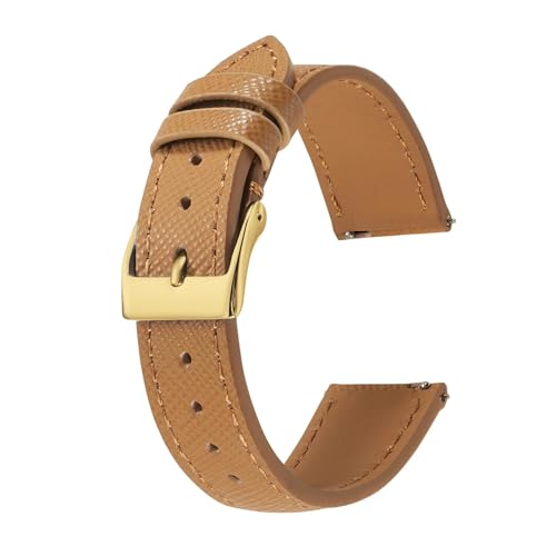 NBCNZCTSAS Quick Release Tapered Fit for Saffiano Leder Uhrenarmband 18mm 20mm 22mm Slim Uhrenarmbänder for Männer Frauen Ersatzuhrenarmbänder(Brown gold buckle,22mm) von NBCNZCTSAS