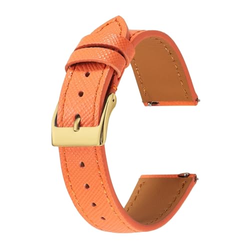 NBCNZCTSAS Quick Release Tapered Fit for Saffiano Leder Uhrenarmband 18mm 20mm 22mm Slim Uhrenarmbänder for Männer Frauen Ersatzuhrenarmbänder(Orange gold buckle,22mm) von NBCNZCTSAS