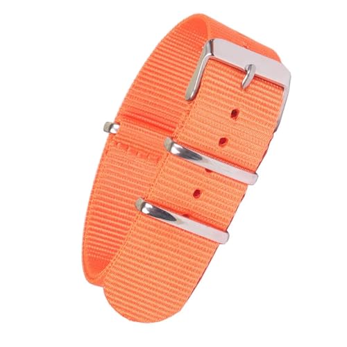 NBCNZCTSAS Robustes 18 mm 20 mm 22 mm einfarbiges schwarzes Army-Uhrenarmband aus Nylon, Armbanduhrenarmband aus Edelstahl mit Schnallenstoff(Orange,22mm) von NBCNZCTSAS