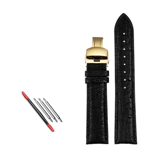 NBCNZCTSAS Straußenleder Passend for IWC Passend for Bertolfino Passend for Portugiesisch Passend for Chronographen-Armbanduhr Passend for Green Sea King Armband Lederarmband 20(A-black-gold,22mm) von NBCNZCTSAS