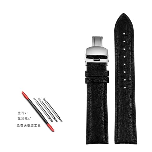 NBCNZCTSAS Straußenleder Passend for IWC Passend for Bertolfino Passend for Portugiesisch Passend for Chronographen-Armbanduhr Passend for Green Sea King Armband Lederarmband 20(A-black-silver,22mm) von NBCNZCTSAS