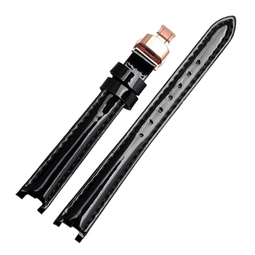 NBCNZCTSAS Uhrenarmband aus Leder passend for Tissot Fit For Flamenco 1853 T094210 T0842 Damenarmband wasserdicht glänzend gekerbtes Armband 12 mm(Balck-rose gold) von NBCNZCTSAS