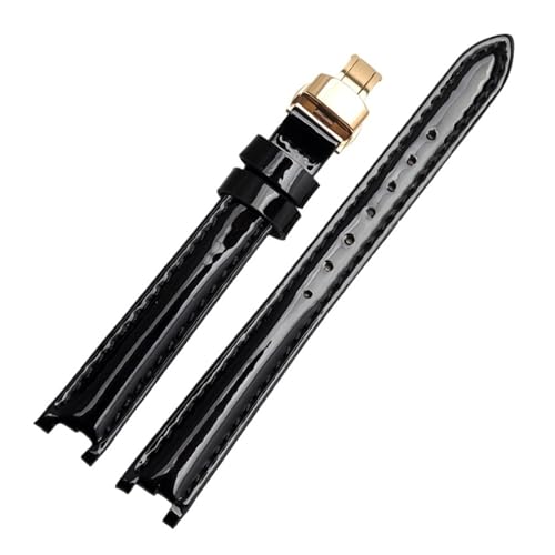 NBCNZCTSAS Uhrenarmband aus Leder passend for Tissot Fit For Flamenco 1853 T094210 T0842 Damenarmband wasserdicht glänzend gekerbtes Armband 12 mm(Black-gold) von NBCNZCTSAS