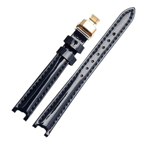 NBCNZCTSAS Uhrenarmband aus Leder passend for Tissot Fit For Flamenco 1853 T094210 T0842 Damenarmband wasserdicht glänzend gekerbtes Armband 12 mm(Blue-gold) von NBCNZCTSAS