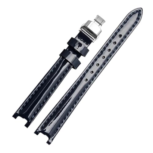 NBCNZCTSAS Uhrenarmband aus Leder passend for Tissot Fit For Flamenco 1853 T094210 T0842 Damenarmband wasserdicht glänzend gekerbtes Armband 12 mm(Blue-silver) von NBCNZCTSAS