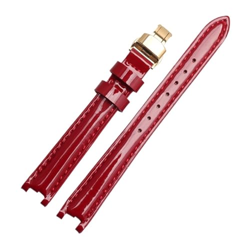 NBCNZCTSAS Uhrenarmband aus Leder passend for Tissot Fit For Flamenco 1853 T094210 T0842 Damenarmband wasserdicht glänzend gekerbtes Armband 12 mm(Red-gold) von NBCNZCTSAS
