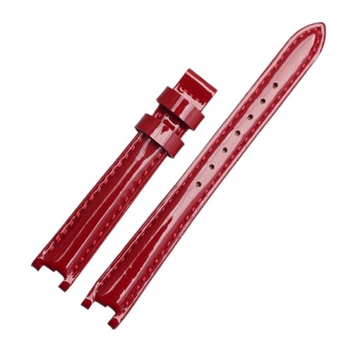 NBCNZCTSAS Uhrenarmband aus Leder passend for Tissot Fit For Flamenco 1853 T094210 T0842 Damenarmband wasserdicht glänzend gekerbtes Armband 12 mm(Red-no buckle) von NBCNZCTSAS