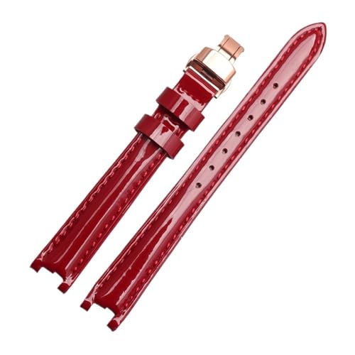NBCNZCTSAS Uhrenarmband aus Leder passend for Tissot Fit For Flamenco 1853 T094210 T0842 Damenarmband wasserdicht glänzend gekerbtes Armband 12 mm(Red-rose gold) von NBCNZCTSAS