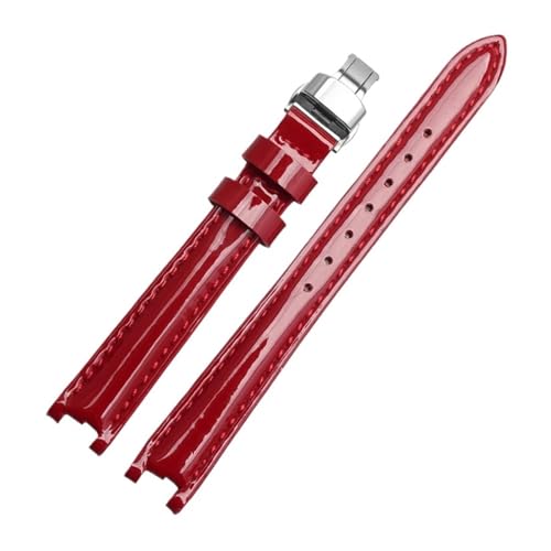 NBCNZCTSAS Uhrenarmband aus Leder passend for Tissot Fit For Flamenco 1853 T094210 T0842 Damenarmband wasserdicht glänzend gekerbtes Armband 12 mm(Red-silver) von NBCNZCTSAS
