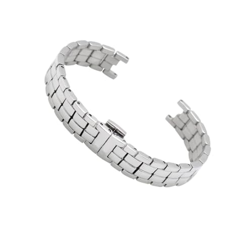 NBCNZCTSAS Uhrenarmband aus Leder passend for Tissot Fit For Flamenco 1853 T094210 T0842 Damenarmband wasserdicht glänzend gekerbtes Armband 12 mm(Silver-silver) von NBCNZCTSAS