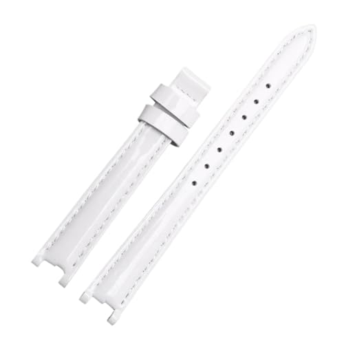 NBCNZCTSAS Uhrenarmband aus Leder passend for Tissot Fit For Flamenco 1853 T094210 T0842 Damenarmband wasserdicht glänzend gekerbtes Armband 12 mm(White-no buckle) von NBCNZCTSAS