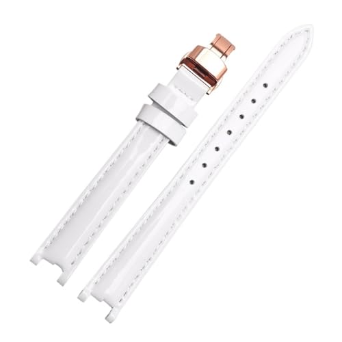 NBCNZCTSAS Uhrenarmband aus Leder passend for Tissot Fit For Flamenco 1853 T094210 T0842 Damenarmband wasserdicht glänzend gekerbtes Armband 12 mm(White-rose gold) von NBCNZCTSAS