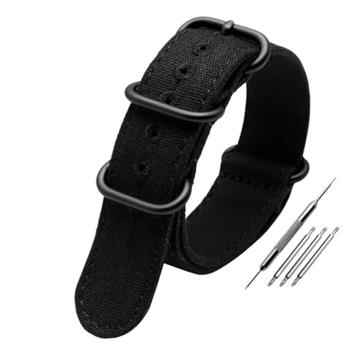 NBCNZCTSAS Verdicktes Canvas-Armband 20 mm 22 mm 24 mm 26 mm Robustes Nylon-Militärarmband Retro-Armband aus geflochtenem ballistischem Stoff Passend for Tudor(Black-black buckle,26mm) von NBCNZCTSAS