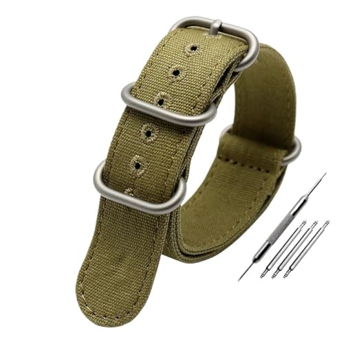 NBCNZCTSAS Verdicktes Canvas-Armband 20 mm 22 mm 24 mm 26 mm Robustes Nylon-Militärarmband Retro-Armband aus geflochtenem ballistischem Stoff Passend for Tudor(Green-silver buckle,22mm) von NBCNZCTSAS