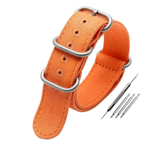 NBCNZCTSAS Verdicktes Canvas-Armband 20 mm 22 mm 24 mm 26 mm Robustes Nylon-Militärarmband Retro-Armband aus geflochtenem ballistischem Stoff Passend for Tudor(Orange-silver buckle,20mm) von NBCNZCTSAS