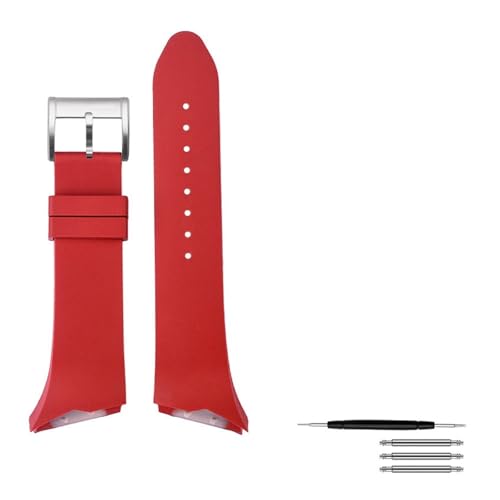 NBCNZCTSAS Wasserdichtes Silikonarmband, 25 mm, passend for Hamilton H24655331 H24615331 VENTURA-Serie, geneigtes Gummi-Schwarz-Herrenarmband(Red silver bucke) von NBCNZCTSAS