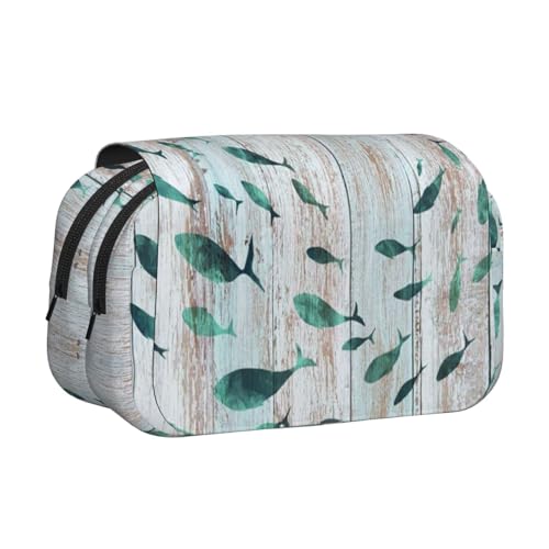 NBHDZENGW Abstraktes Fischschwarm mit Klappdeckel, doppellagiges Federmäppchen, großes Fassungsvermögen, hochwertiges Polyestergewebe, vollständiges Design, ideal für Schule, Reisen von NBHDZENGW