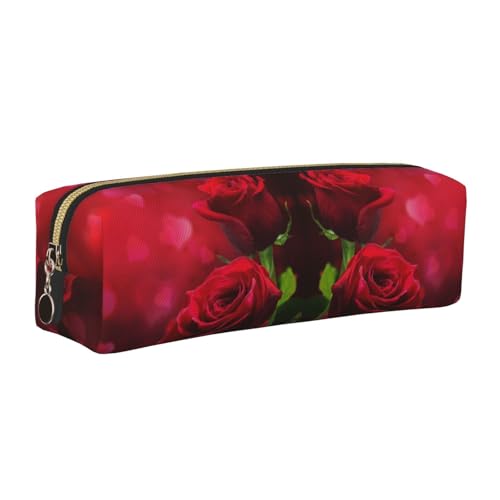 NBHDZENGW Beauty Rose Leder-Federmäppchen mit glattem Reißverschluss, stilvolle, langlebige Reißverschlusstasche für Schule, Büro, Reisen, leicht, Volldruck, gold, Einheitsgröße, Taschen-Organizer von NBHDZENGW