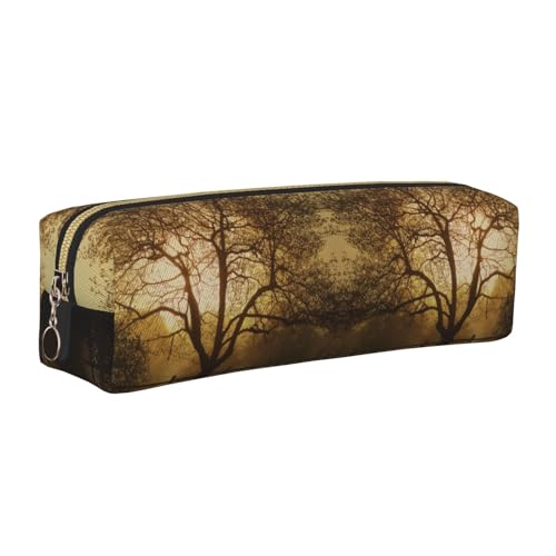 NBHDZENGW Countryside Farm Leder-Federmäppchen mit glattem Reißverschluss, stilvolle, langlebige Reißverschlusstasche für Schule, Büro, Reisen, leicht, Volldruck-Schreibwarenhalter, gold von NBHDZENGW