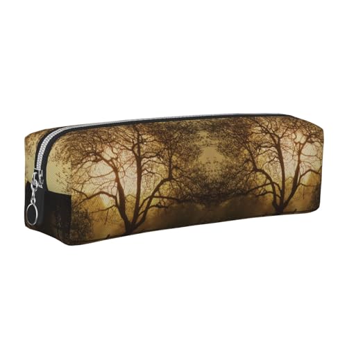 NBHDZENGW Countryside Farm Leder-Federmäppchen mit glattem Reißverschluss, stilvolle, langlebige Reißverschlusstasche für Schule, Büro, Reisen, leicht, Volldruck-Schreibwarenhalter, silber von NBHDZENGW