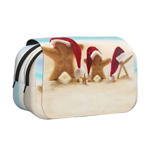 NBHDZENGW Doppelschichtiges Federmäppchen mit Aufschrift "Merry Christmas Beach", großes Fassungsvermögen, hochwertiges Polyestergewebe, vollständiges Druck-Design, ideal für Schule, Reisen NBHDZENGW Doppelschichtiges Federmäppchen mit Aufschrift "Merry Christmas Beach", großes Fassungsvermögen, hochwertiges Polyestergewebe, vollständiges Druck-Design, ideal für Schule, Reisen von NBHDZENGW