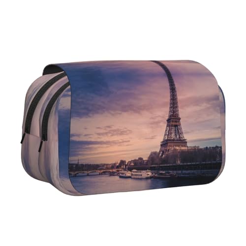 NBHDZENGW Doppelschichtiges Federmäppchen mit Eiffelturm-Motiv, großes Fassungsvermögen, hochwertiges Polyestergewebe, vollständiges Druck-Design, ideal für Schule, Reisen von NBHDZENGW