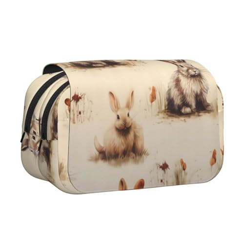 NBHDZENGW Doppelschichtiges Federmäppchen mit Kaninchenhintergrund, großes Fassungsvermögen, hochwertiges Polyestergewebe, vollständiges Druck-Design, ideal für Schule, Reisen von NBHDZENGW