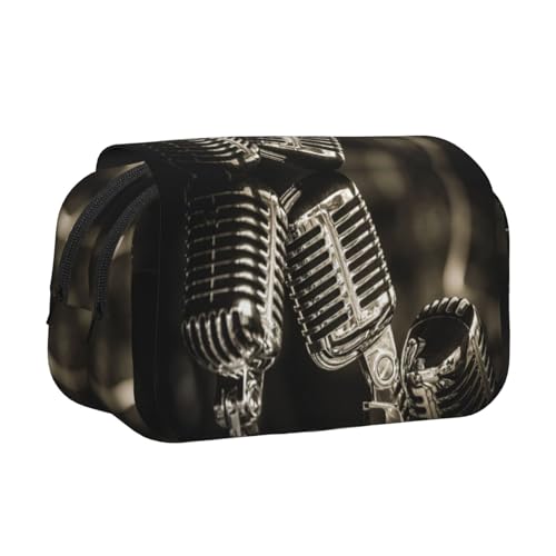 NBHDZENGW Doppelschichtiges Federmäppchen mit Mikrofon, großes Fassungsvermögen, hochwertiges Polyestergewebe, vollständiges Druck-Design, ideal für Schule, Reisen von NBHDZENGW