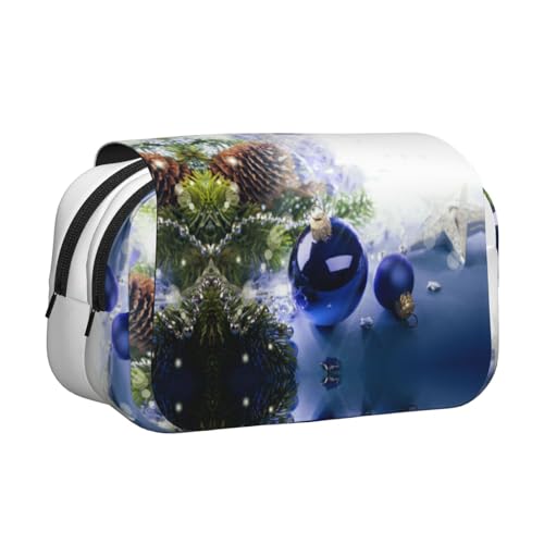 NBHDZENGW Doppelschichtiges Weihnachts-Federmäppchen mit Klappdeckel, großes Fassungsvermögen, hochwertiges Polyestergewebe, vollständiges Druck-Design, ideal für Schule, Reisen von NBHDZENGW