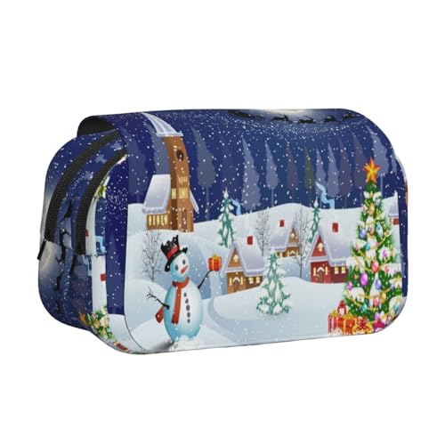 NBHDZENGW Doppelschichtiges Weihnachts-Federmäppchen mit Klappdeckel, großes Fassungsvermögen, hochwertiges Polyestergewebe, vollständiges Druck-Design, ideal für Schule, Reisen von NBHDZENGW