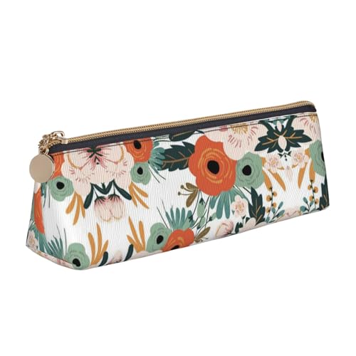 NBHDZENGW Dreieckiges Federmäppchen aus Leder mit glattem Reißverschluss, stilvoll und langlebig für Schule, Büro, Reisen, mit bedrucktem Schreibwarenhalter, komplett bedruckt von NBHDZENGW