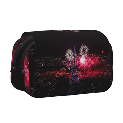 NBHDZENGW Eiffelturm-Feuerwerk, doppelschichtiges Federmäppchen, großes Fassungsvermögen, hochwertiges Polyestergewebe, vollständiges Druck-Design, ideal für Schule, Reisen von NBHDZENGW