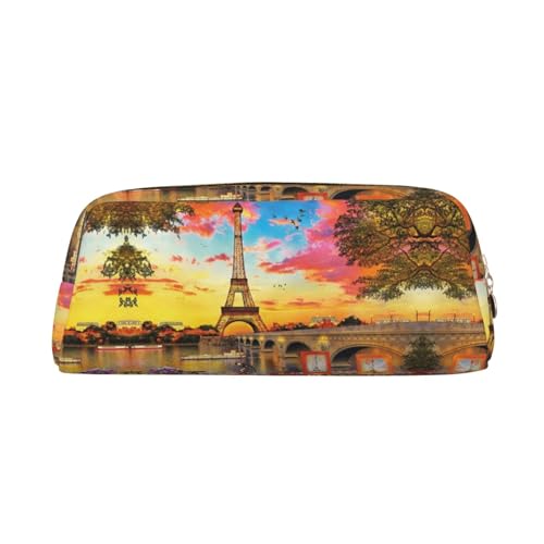 NBHDZENGW Eiffelturm Paris niedliches Leder-Federmäppchen mit glattem Reißverschluss, stilvolle, langlebige Tasche für Schule, Büro, Reisen, leicht, Volldruck, gold, Einheitsgröße, Taschen-Organizer von NBHDZENGW