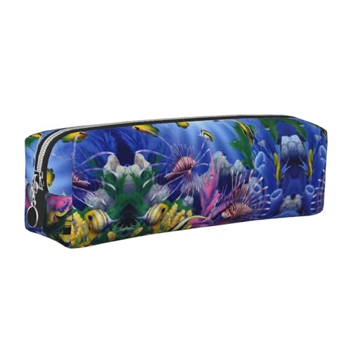 NBHDZENGW Farbenfrohes Federmäppchen aus Leder mit tropischem Meeresfisch, glatter Reißverschluss, stilvolle, langlebige Reißverschlusstasche für Schule, Büro, Reisen, leicht von NBHDZENGW