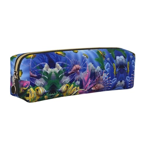 NBHDZENGW Farbenfrohes Federmäppchen aus Leder mit tropischem Meeresfisch, glatter Reißverschluss, stilvolle, langlebige Reißverschlusstasche für Schule, Büro, Reisen, leicht von NBHDZENGW