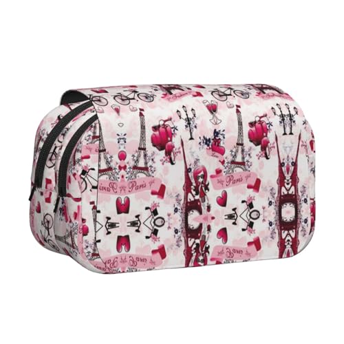 NBHDZENGW Federmäppchen Paris Eiffelturm Frankreich, doppelschichtig, großes Fassungsvermögen, hochwertiges Polyestergewebe, vollständiges Design, ideal für Schule, Reisen von NBHDZENGW