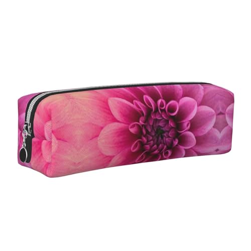 NBHDZENGW Federmäppchen aus Dahlienleder mit glattem Reißverschluss, stilvolle, langlebige Reißverschlusstasche für Schule, Büro, Reisen, leicht, Volldruck-Schreibwarenhalter, Pink, weiß von NBHDZENGW