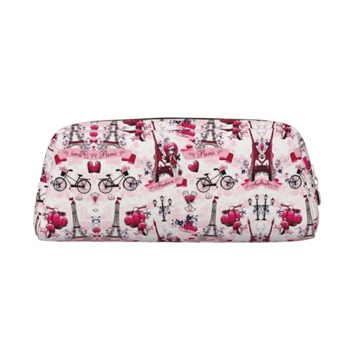 NBHDZENGW Federmäppchen aus Leder, Motiv: Paris Eiffelturm, Frankreich, niedliches Leder-Federmäppchen mit glattem Reißverschluss, stilvolle langlebige Tasche für Schule, Büro, Reisen, leicht von NBHDZENGW