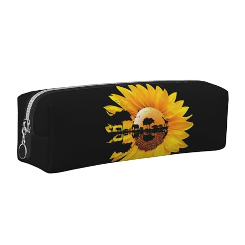 NBHDZENGW Federmäppchen aus Leder, Motiv: Sonnenblumen bei Sonnenaufgang, glatter Reißverschluss, stilvoll, langlebig, Reißverschlusstasche für Schule, Büro, Reisen, leicht von NBHDZENGW