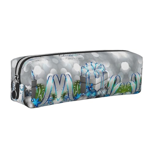 NBHDZENGW Federmäppchen aus Leder mit Aufschrift "Merry Christmas", mit glattem Reißverschluss, stilvolle, langlebige Reißverschlusstasche für Schule, Büro, Reisen, leicht von NBHDZENGW