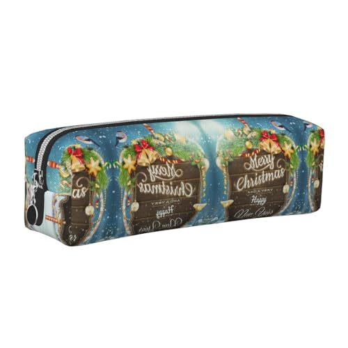 NBHDZENGW Federmäppchen aus Leder mit Aufschrift "Merry Christmas", mit glattem Reißverschluss, stilvolle, langlebige Reißverschlusstasche für Schule, Büro, Reisen, leicht von NBHDZENGW