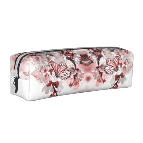 NBHDZENGW Federmäppchen aus Leder mit Blumenmotiv und Schmetterlingen und glattem Reißverschluss, stilvoll, langlebig, Reißverschlusstasche für Schule, Büro, Reisen, leicht von NBHDZENGW