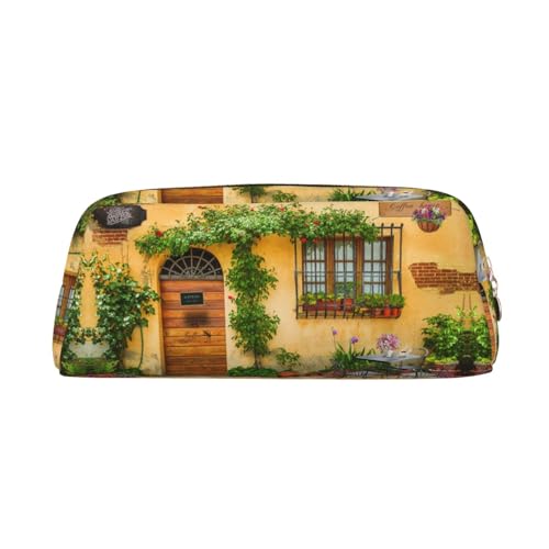 NBHDZENGW Federmäppchen aus Leder mit Blumenmotiv und grünen Pflanzen, niedliches Leder-Federmäppchen mit glattem Reißverschluss, stilvolle langlebige Tasche für Schule, Büro, Reisen, leicht von NBHDZENGW